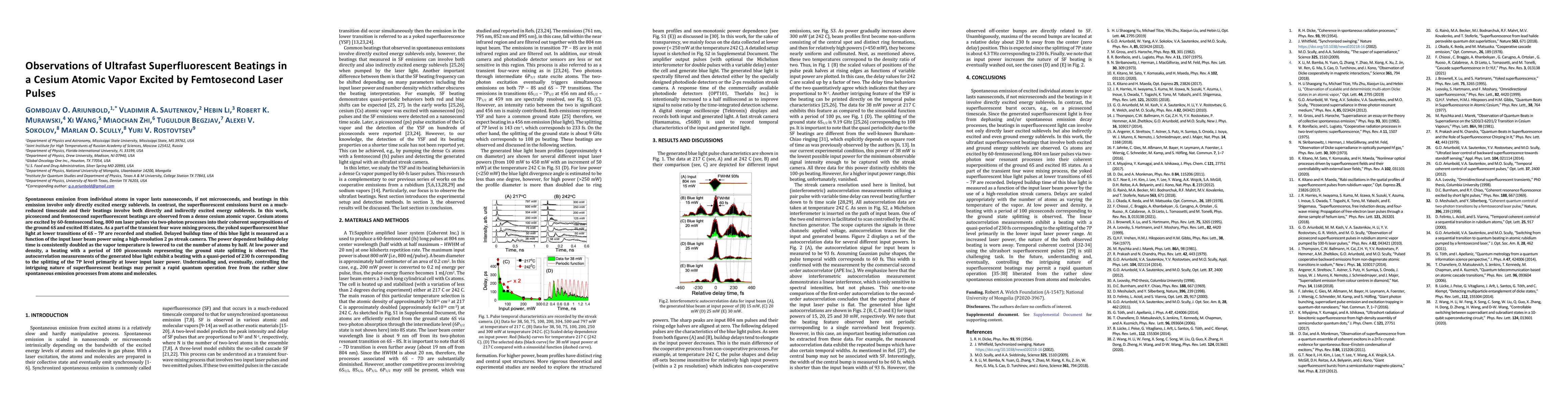 Thumbnail for Observations of Ultrafast Superfluorescent Beatings in a Cesium Atomic
  Vapor Excited by Femtosecond Laser Pulses