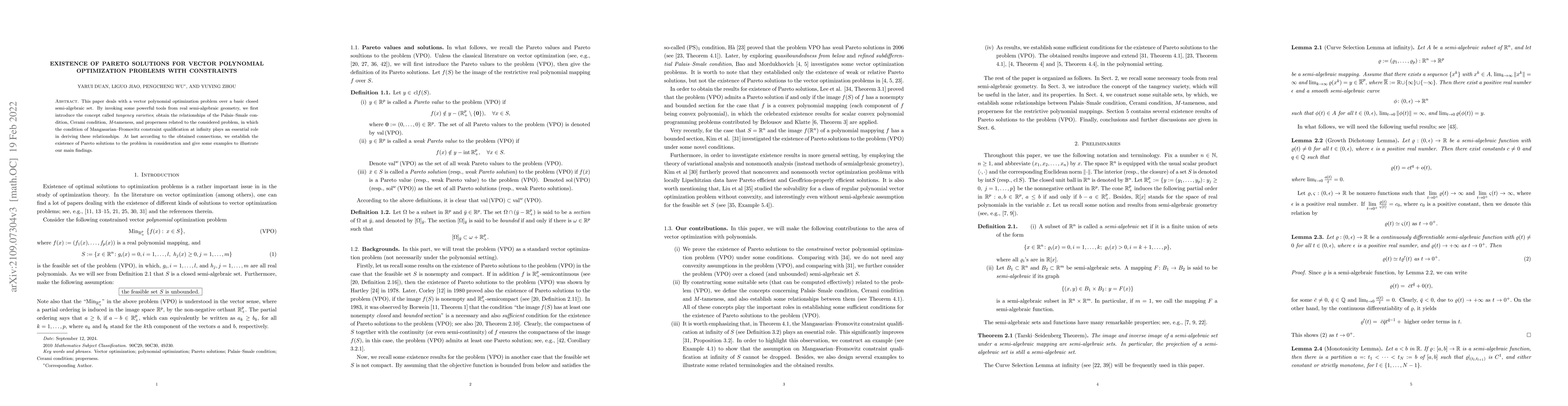 Thumbnail for Existence of Pareto Solutions for Vector Polynomial Optimization
  Problems with Constraints