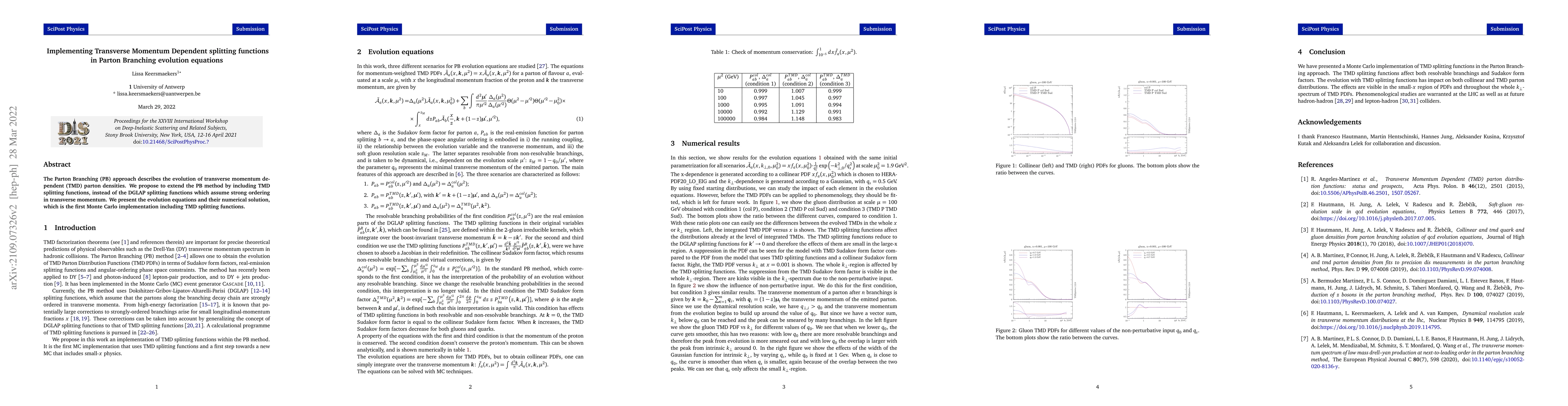 Thumbnail for Implementing Transverse Momentum Dependent splitting functions in Parton
  Branching evolution equations