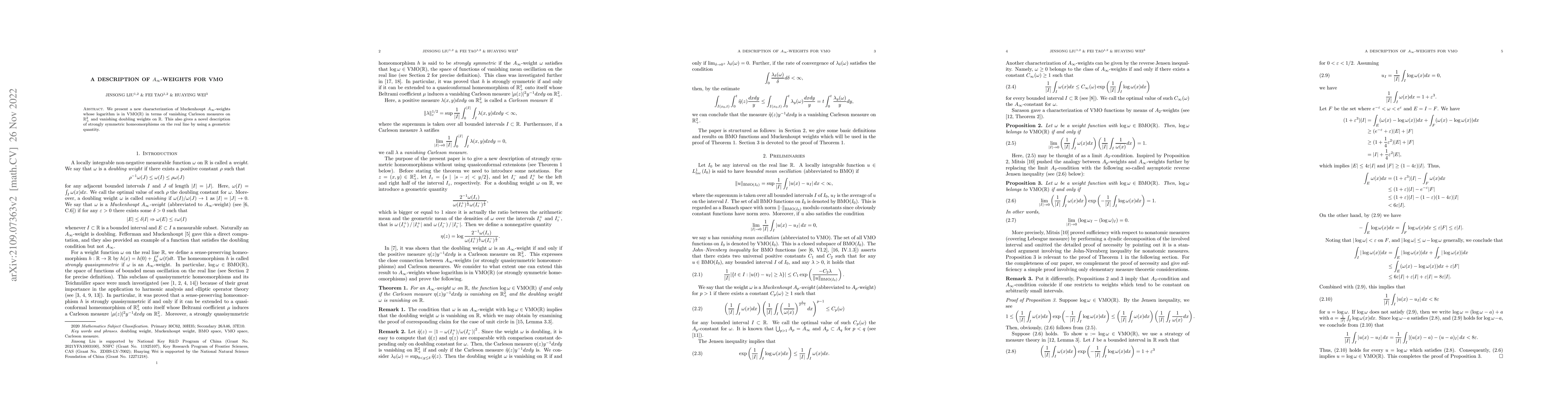 Thumbnail for A description of $A_{\infty }$-weights for VMO
