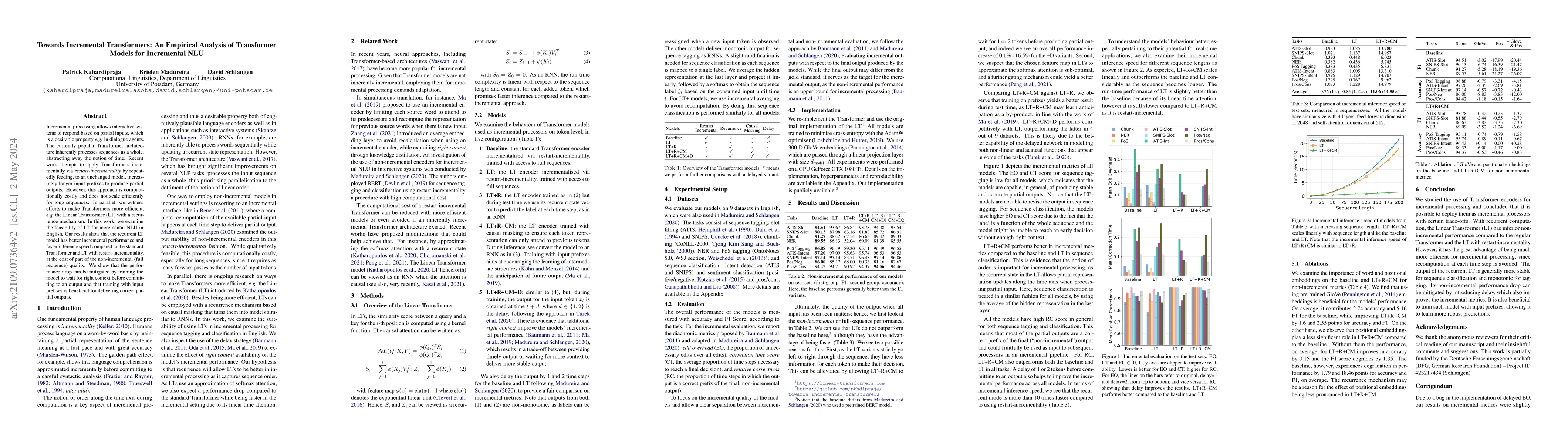 Thumbnail for Towards Incremental Transformers: An Empirical Analysis of Transformer
  Models for Incremental NLU