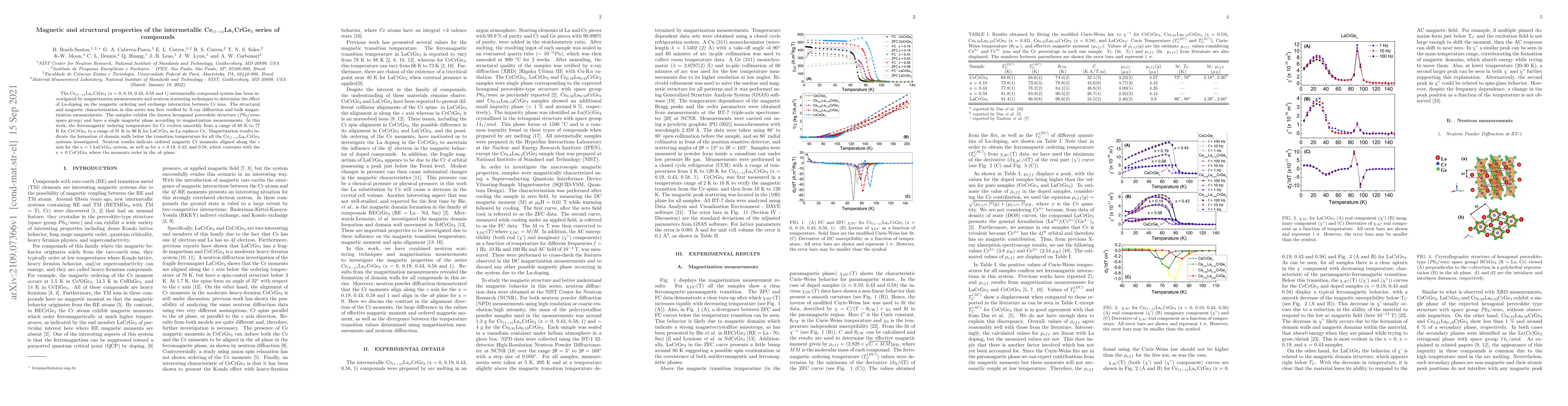 Thumbnail for Magnetic and structural properties of the intermetallic Ce(1-x)LaxCrGe3
  series of compounds