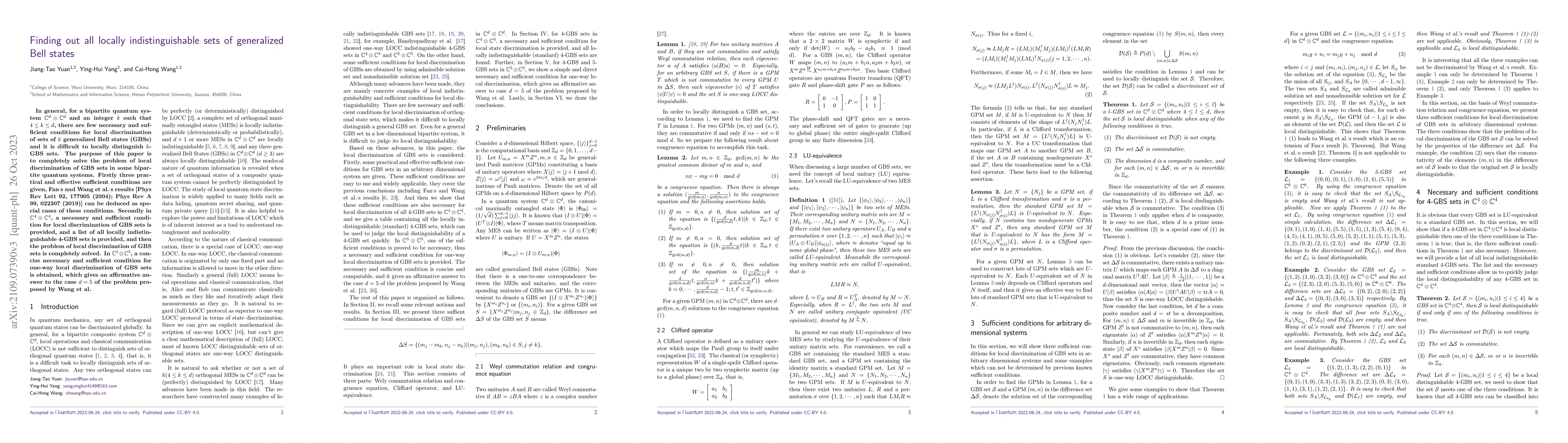 Thumbnail for Finding out all locally indistinguishable sets of generalized Bell
  states