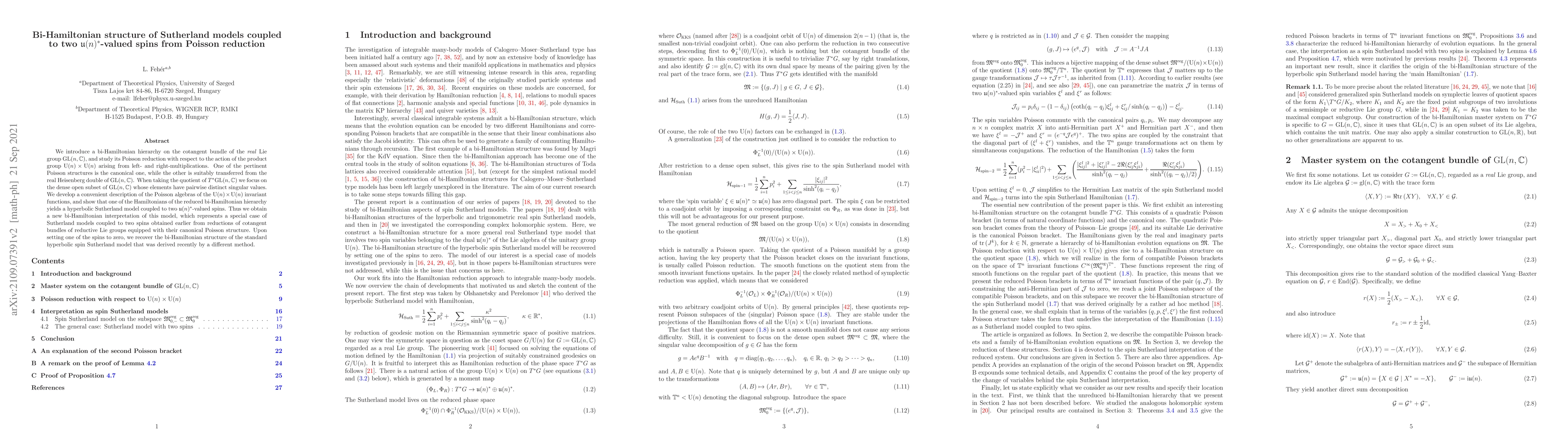 Thumbnail for Bi-Hamiltonian structure of Sutherland models coupled to two ${\mathfrak
  u}(n)^*$-valued spins from Poisson reduction