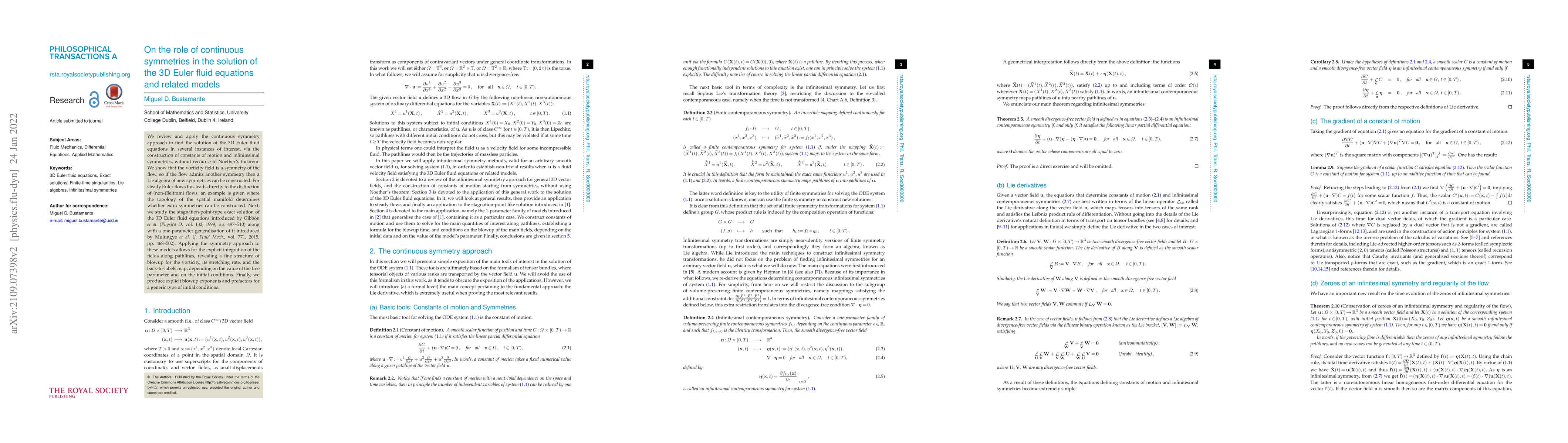 Thumbnail for On the role of continuous symmetries in the solution of the 3D Euler
  fluid equations and related models