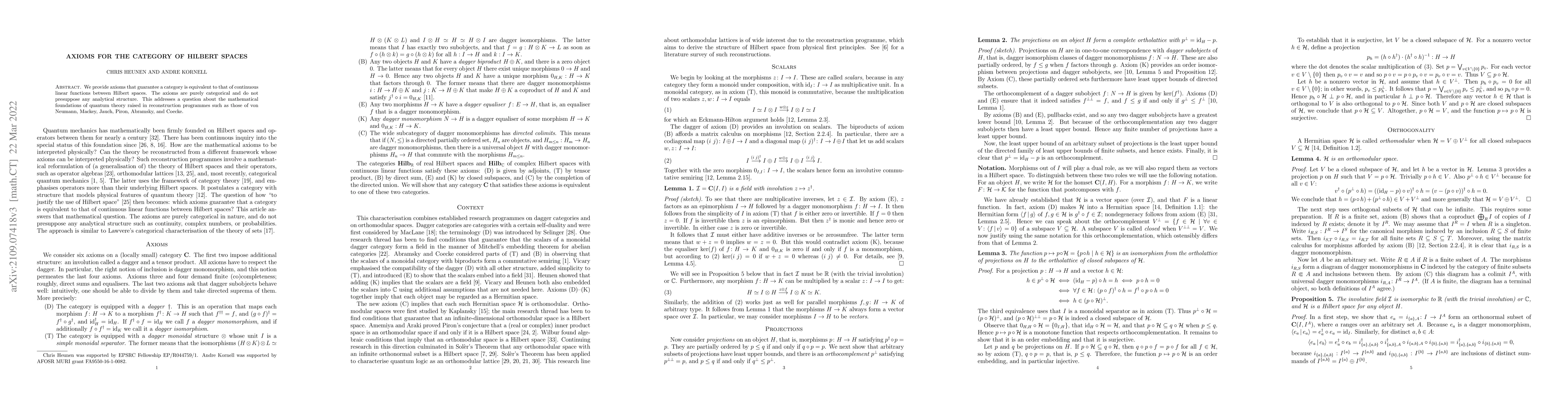 Thumbnail for Axioms for the category of Hilbert spaces
