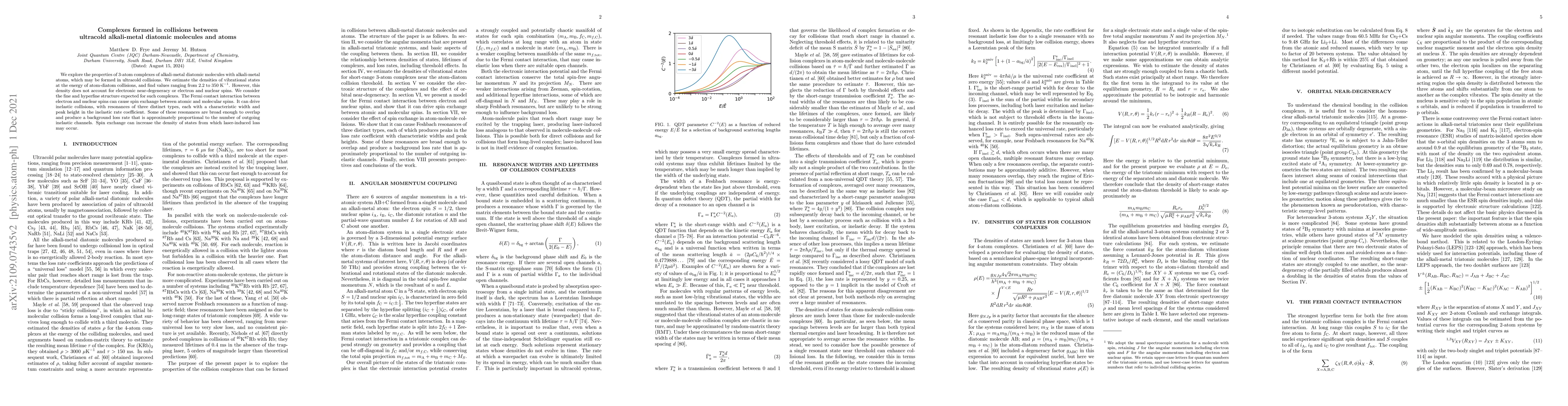Thumbnail for Complexes formed in collisions between ultracold alkali-metal diatomic
  molecules and atoms