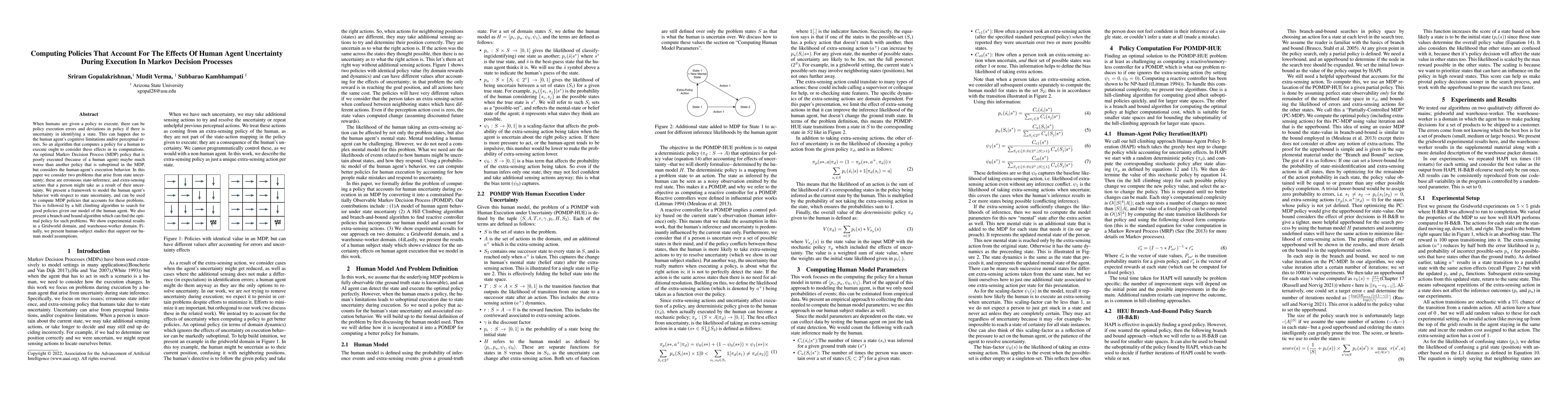 Thumbnail for Computing Policies That Account For The Effects Of Human Agent
  Uncertainty During Execution In Markov Decision Processes