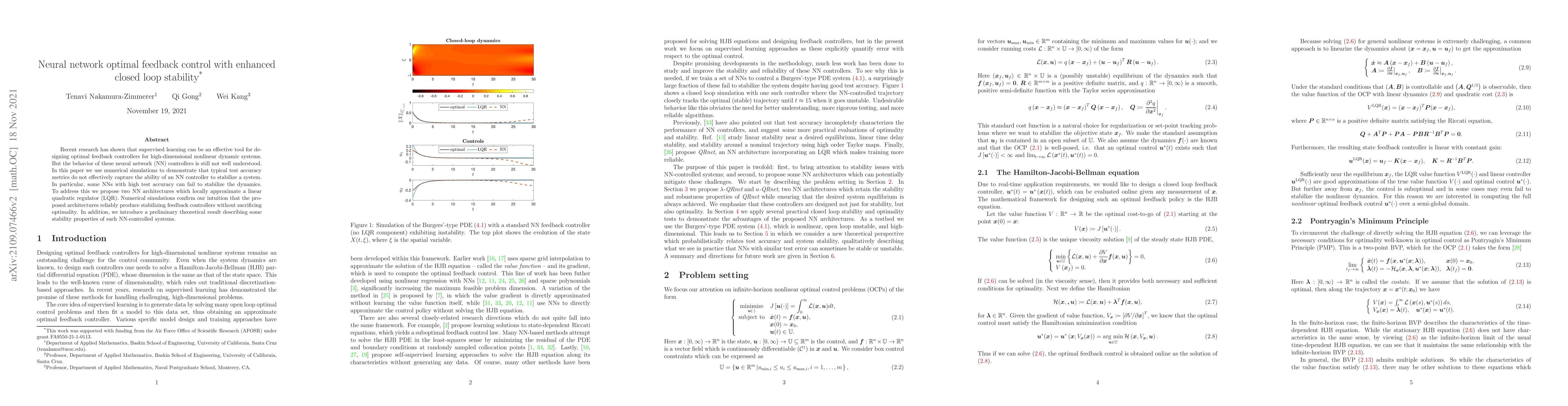 Thumbnail for Neural network optimal feedback control with enhanced closed loop
  stability