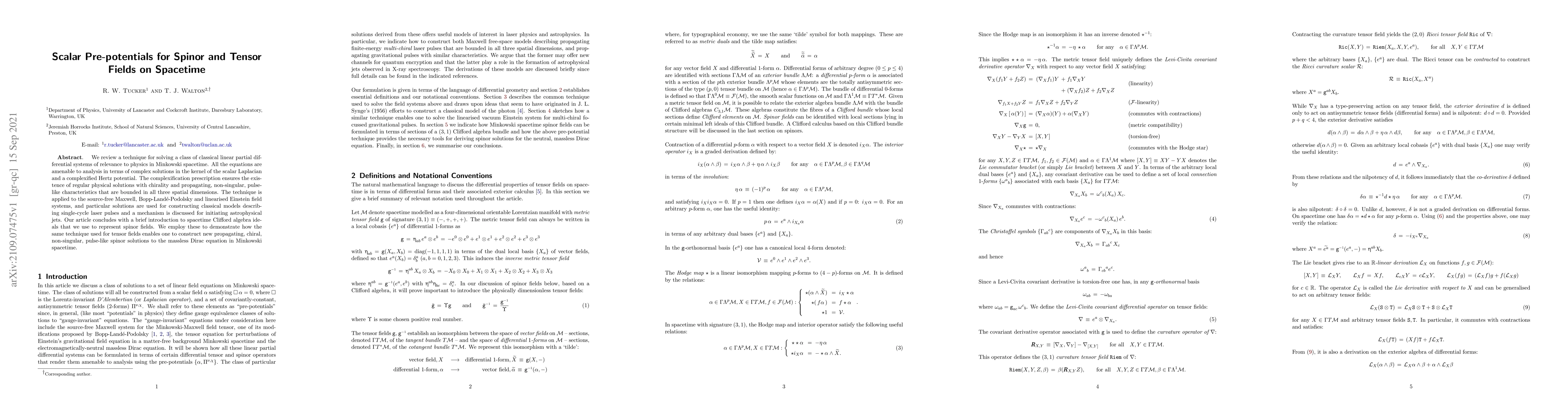 Thumbnail for Scalar Pre-potentials for Spinor and Tensor Fields on Spacetime