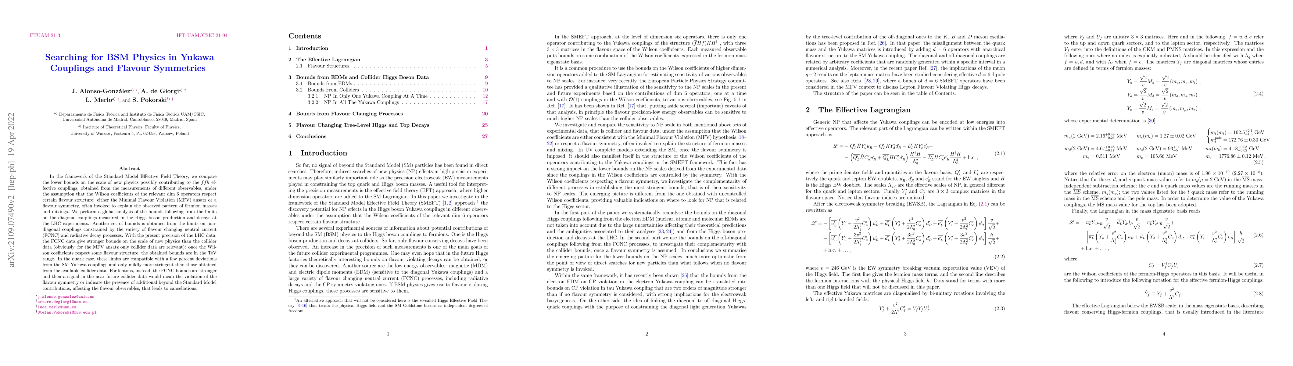 Thumbnail for Searching for BSM Physics in Yukawa Couplings and Flavour Symmetries