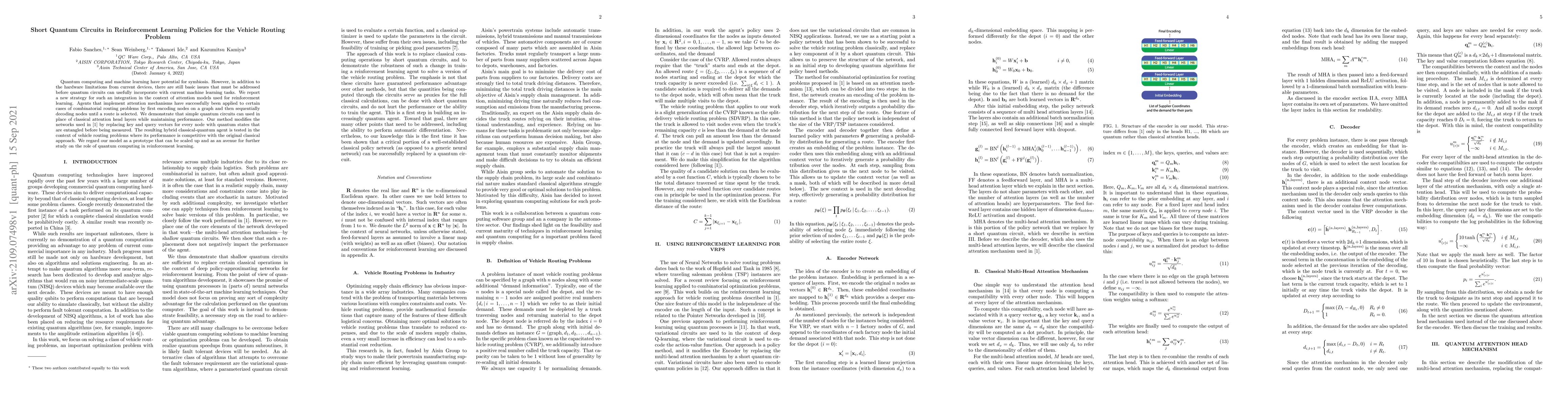 Thumbnail for Short Quantum Circuits in Reinforcement Learning Policies for the
  Vehicle Routing Problem