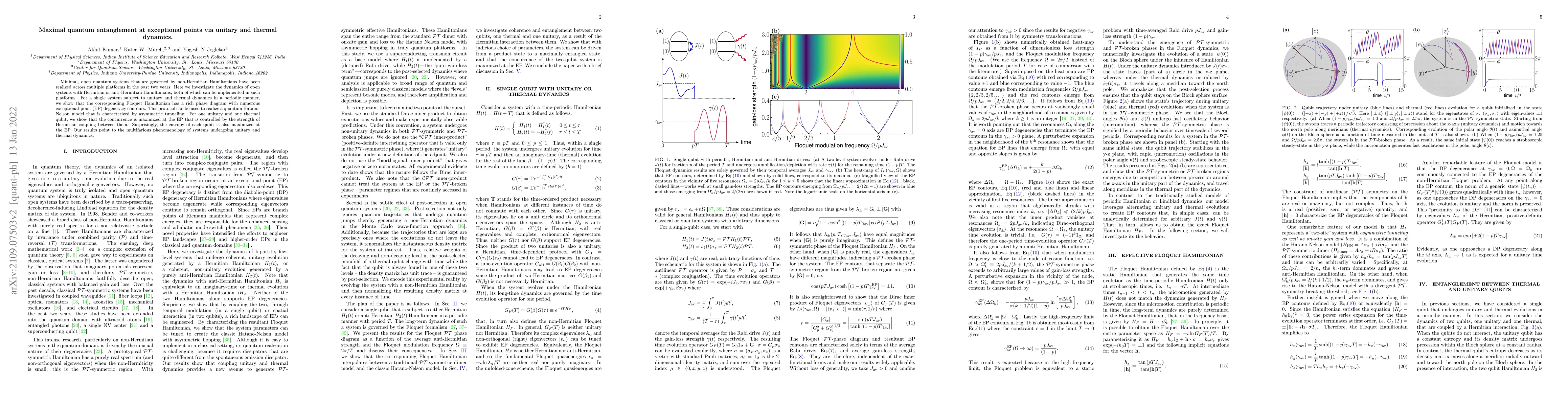 Thumbnail for Maximal quantum entanglement at exceptional points via unitary and
  thermal dynamics