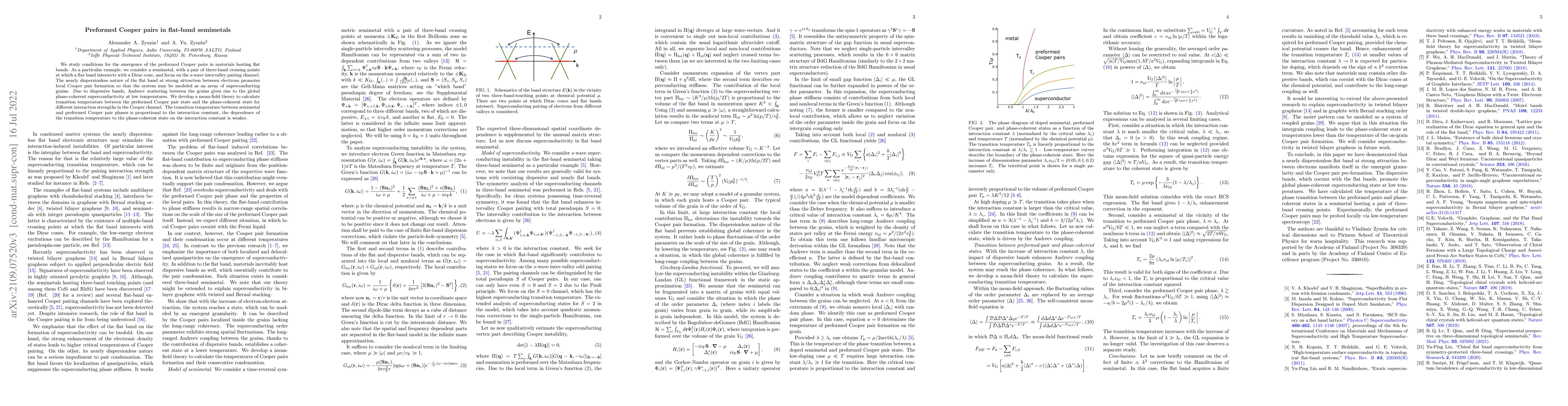 Thumbnail for Preformed Cooper pairs in flat-band semimetals