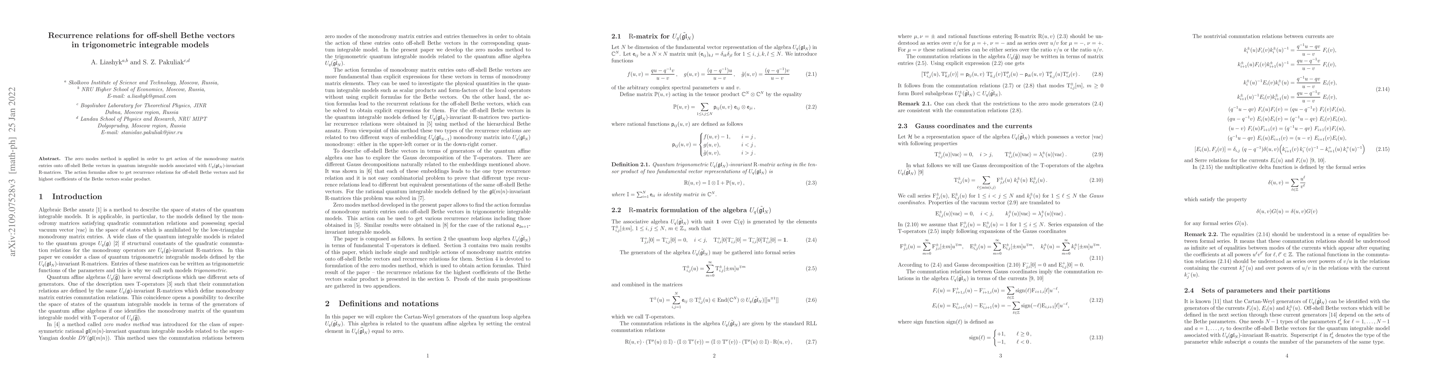 Thumbnail for Recurrence relations for off-shell Bethe vectors in trigonometric
  integrable models