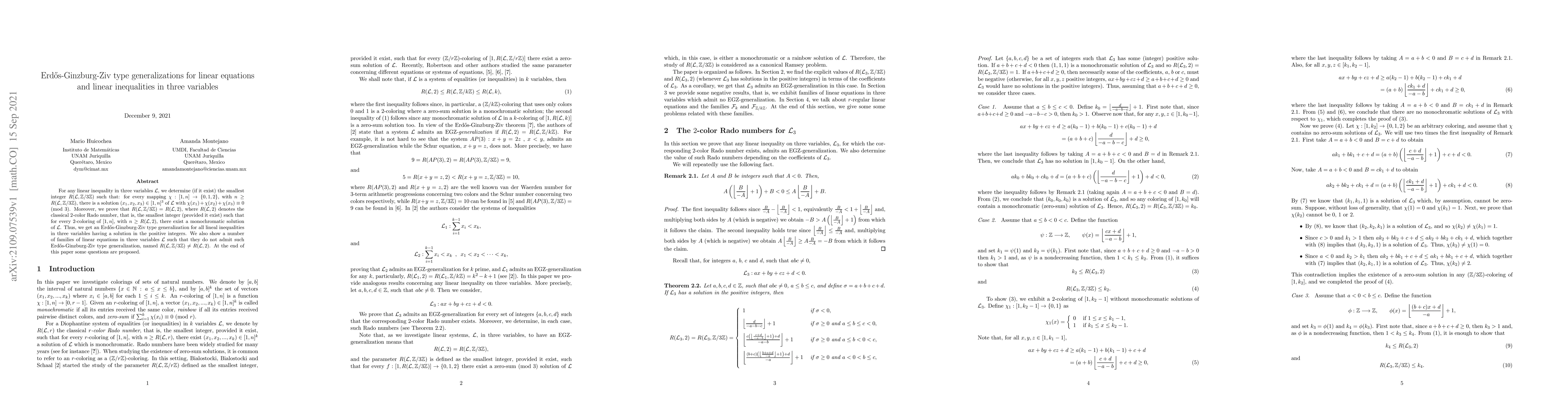 Thumbnail for Erd\H{o}s-Ginzburg-Ziv type generalizations for linear equations and
  linear inequalities in three variables