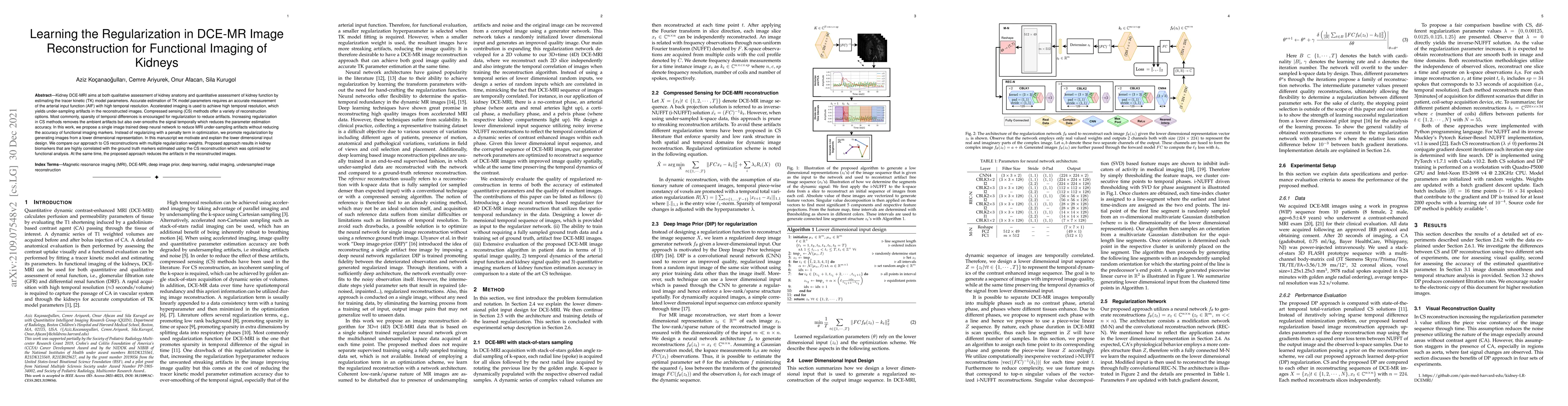Thumbnail for Learning the Regularization in DCE-MR Image Reconstruction for
  Functional Imaging of Kidneys