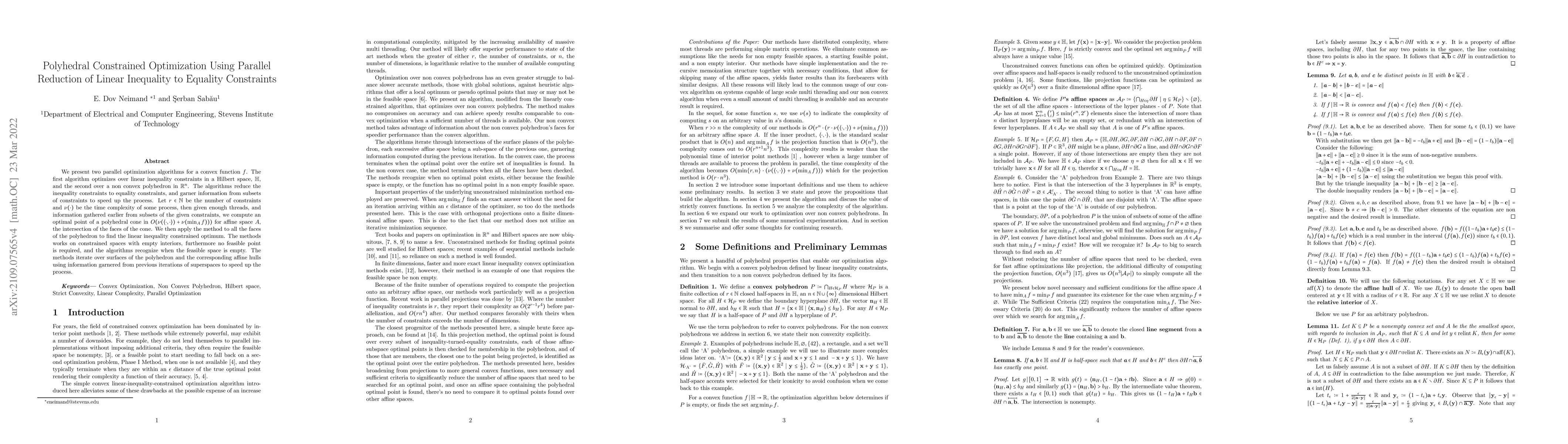 Thumbnail for Polyhedral Constrained Optimization Using Parallel Reduction of Linear
  Inequality to Equality Constraints