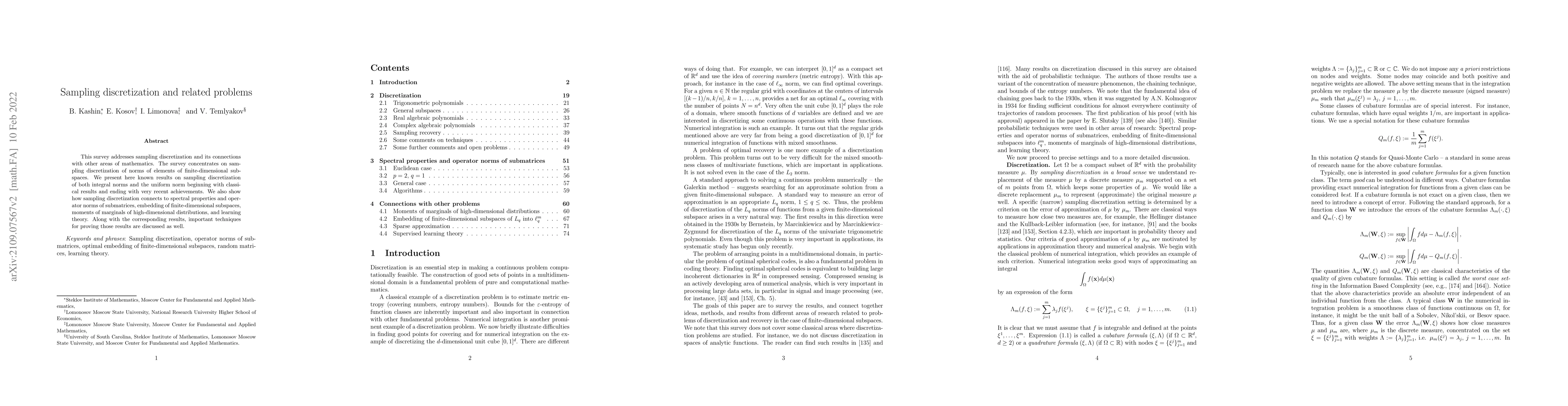 Thumbnail for Sampling discretization and related problems