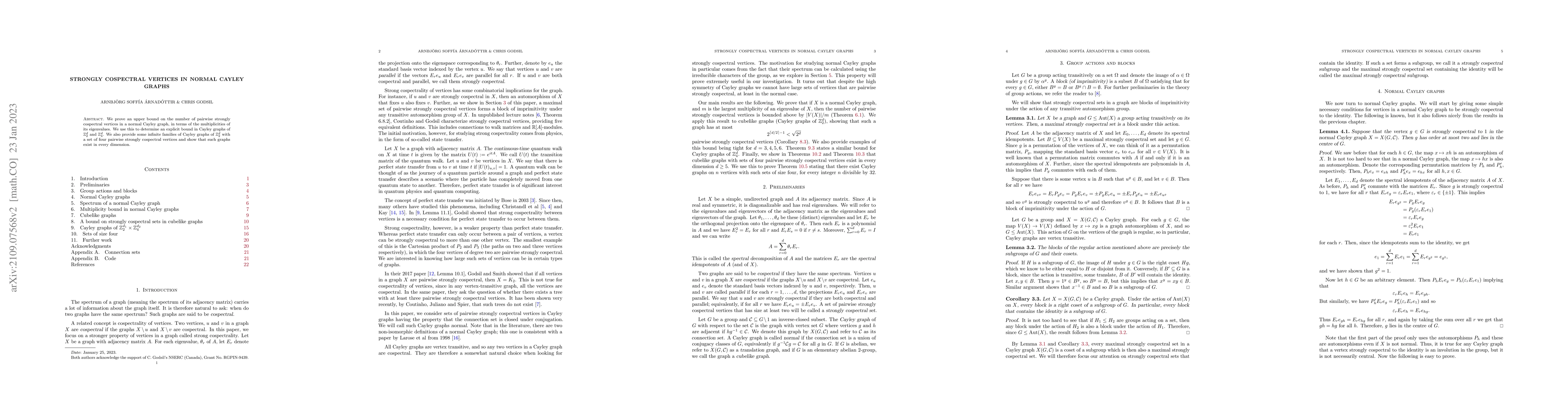Thumbnail for Strongly cospectral vertices in normal Cayley graphs