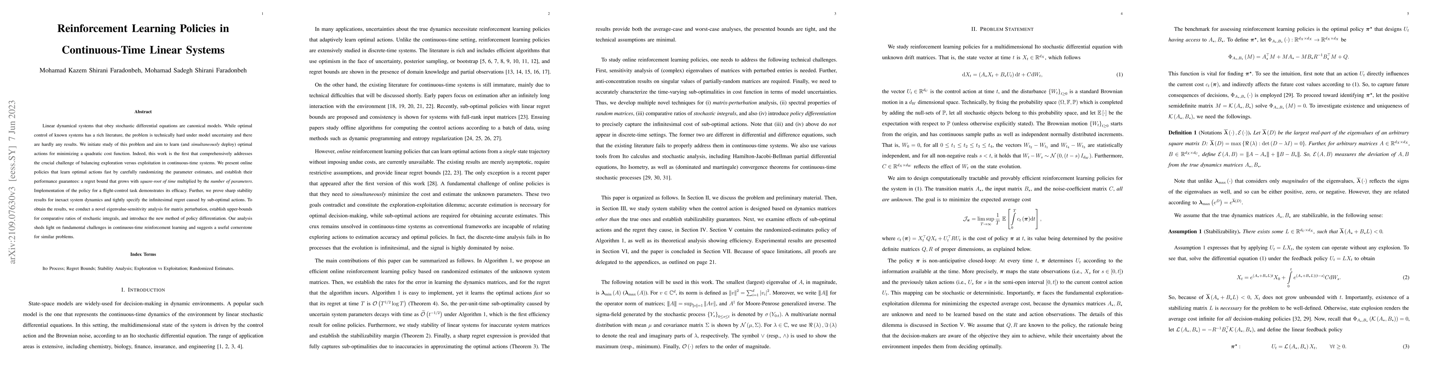 Thumbnail for Reinforcement Learning Policies in Continuous-Time Linear Systems