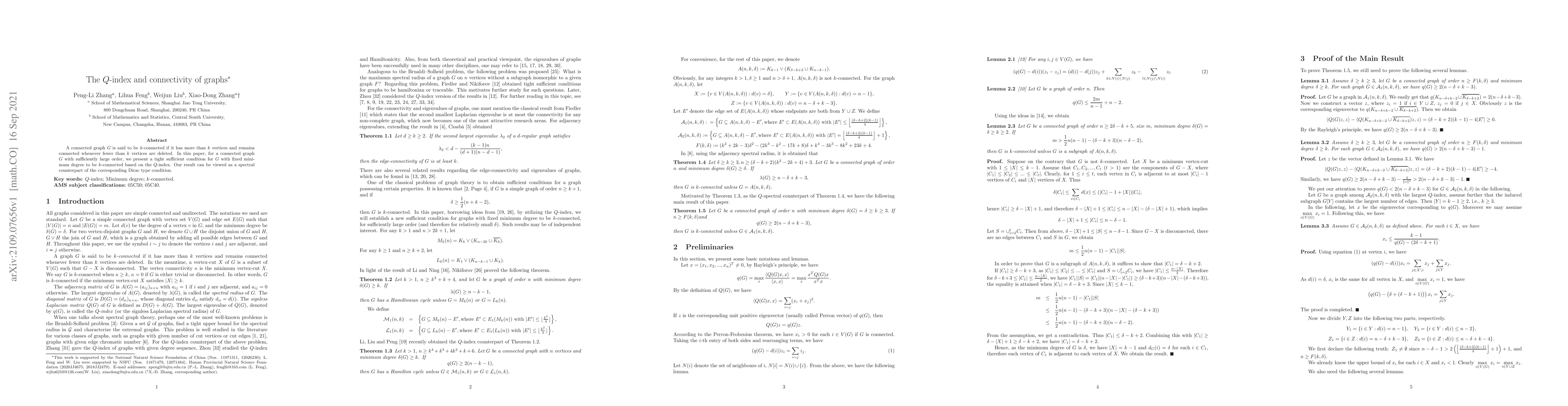 Thumbnail for The Q-index and connectivity of graphs