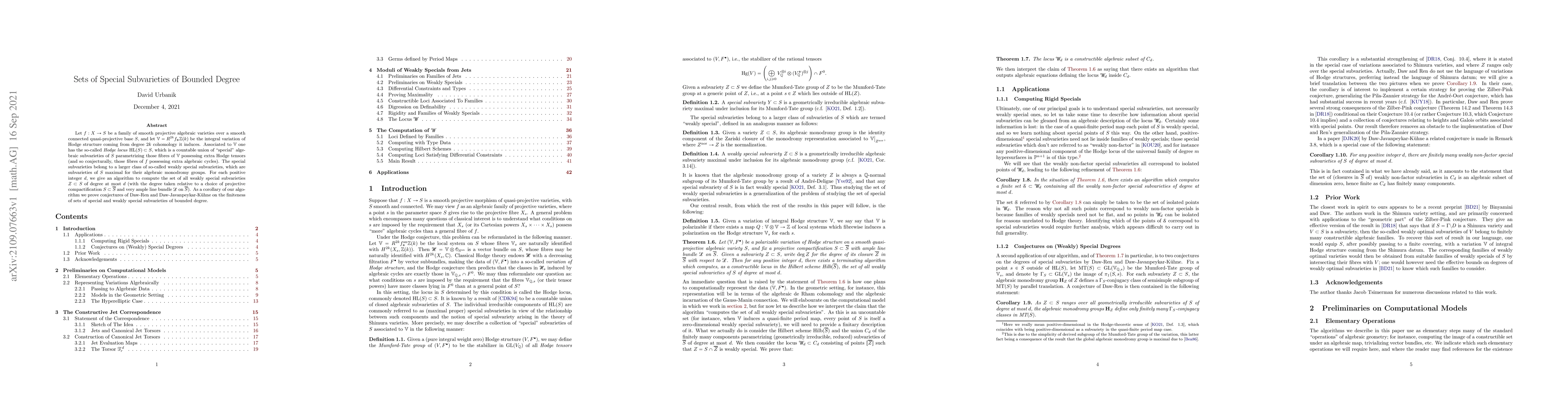 Thumbnail for Sets of Special Subvarieties of Bounded Degree