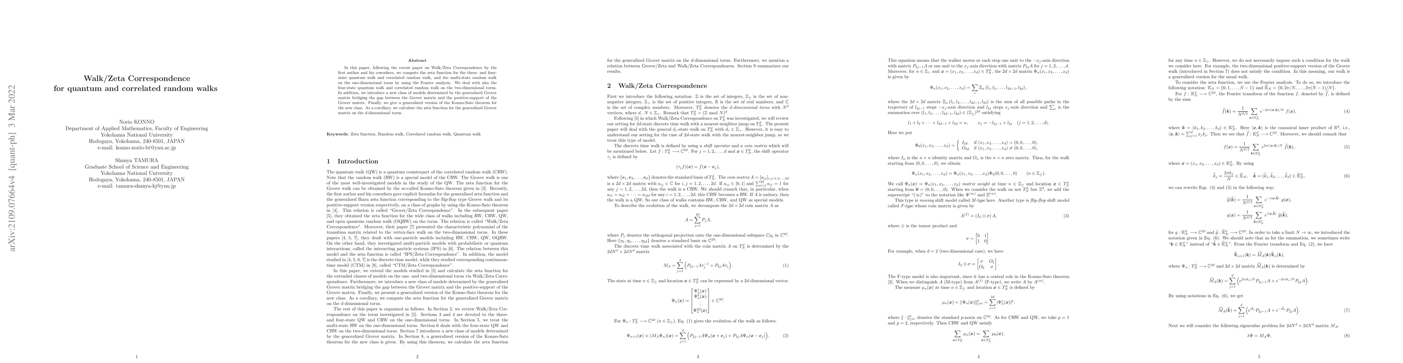 Thumbnail for Walk/Zeta Correspondence for quantum and correlated random walks