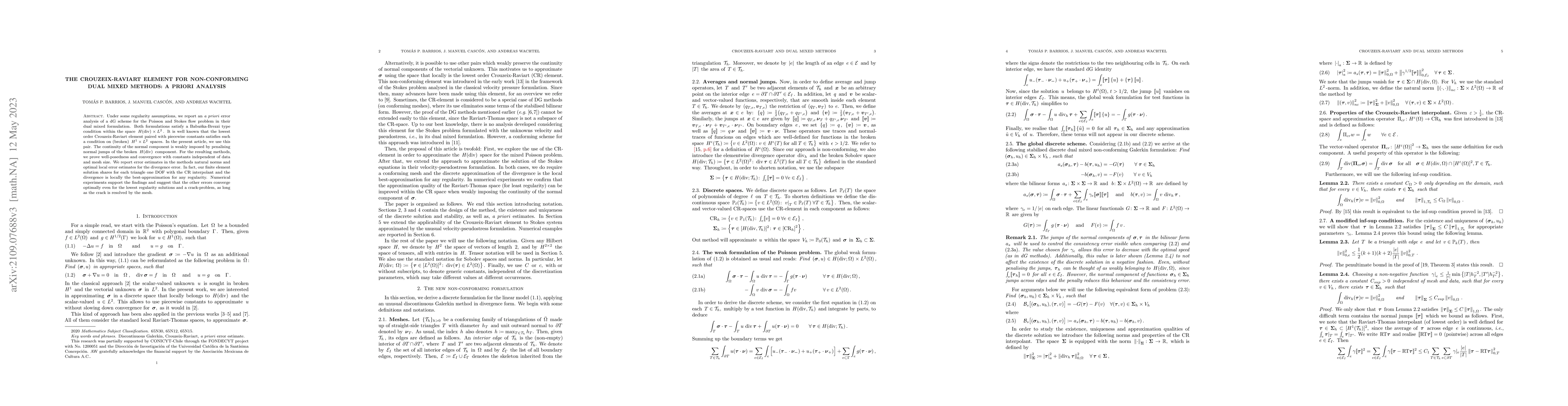 Thumbnail for The Crouzeix-Raviart Element for non-conforming dual mixed methods: A
  Priori Analysis