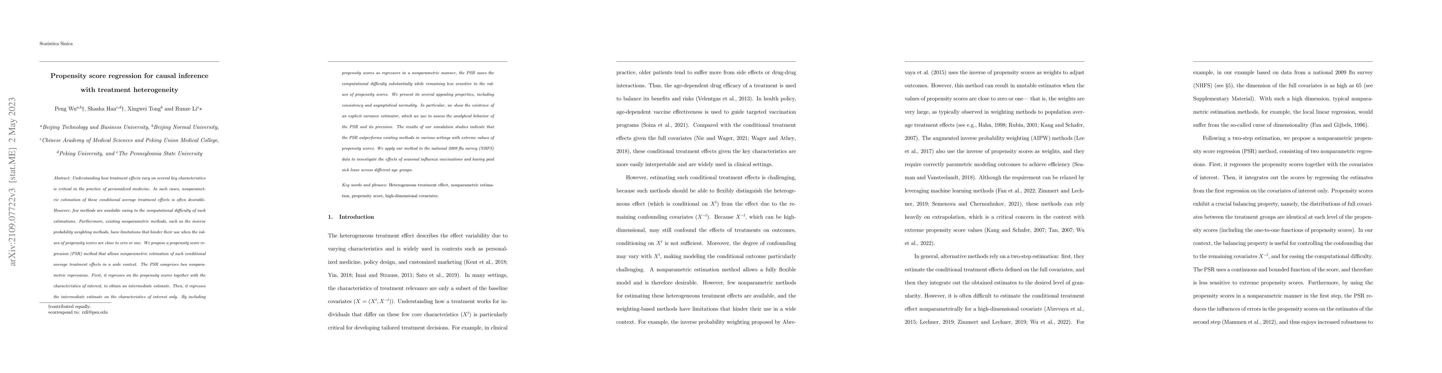 Thumbnail for Propensity score regression for causal inference with treatment
  heterogeneity