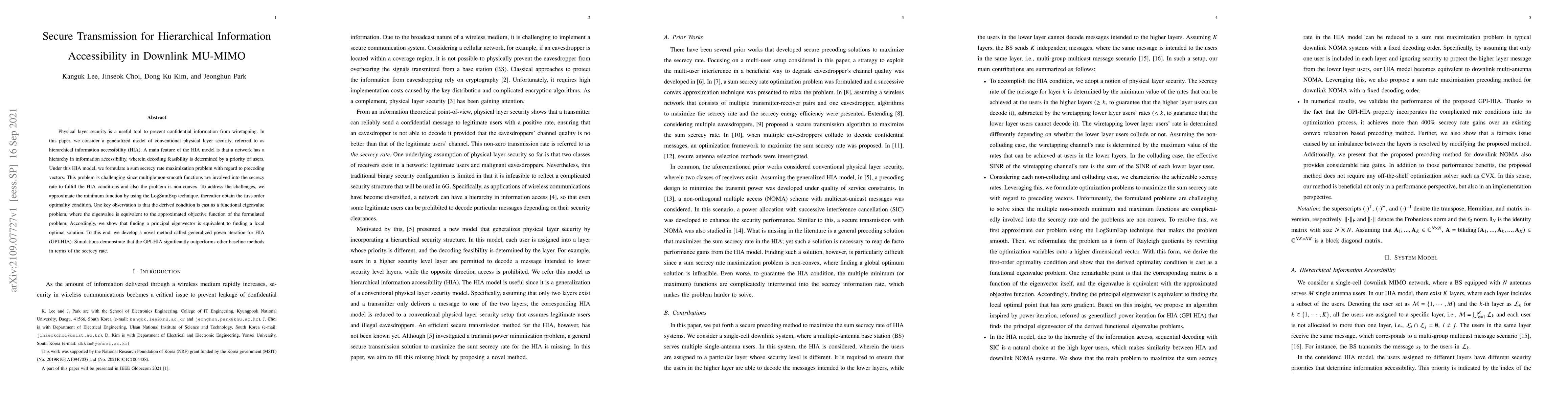 Thumbnail for Secure Transmission for Hierarchical Information Accessibility in
  Downlink MU-MIMO