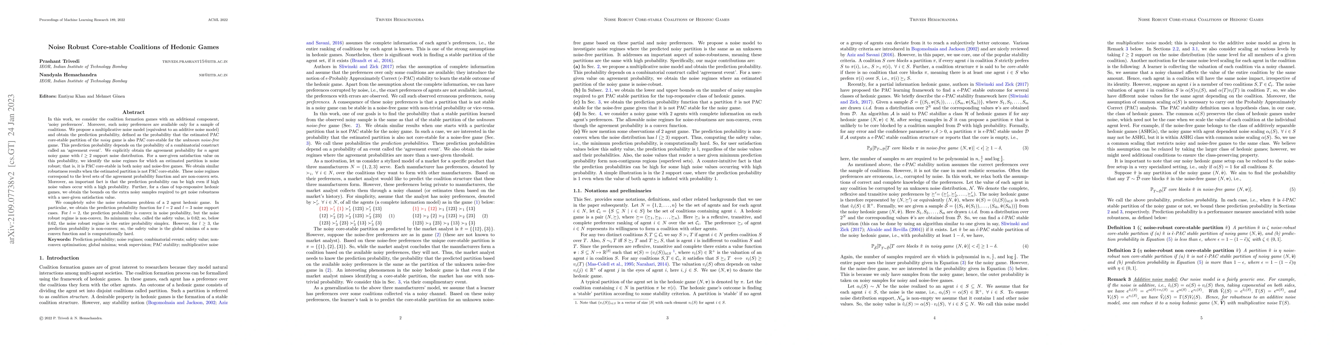Thumbnail for Noise Robust Core-Stable Coalitions of Hedonic Games