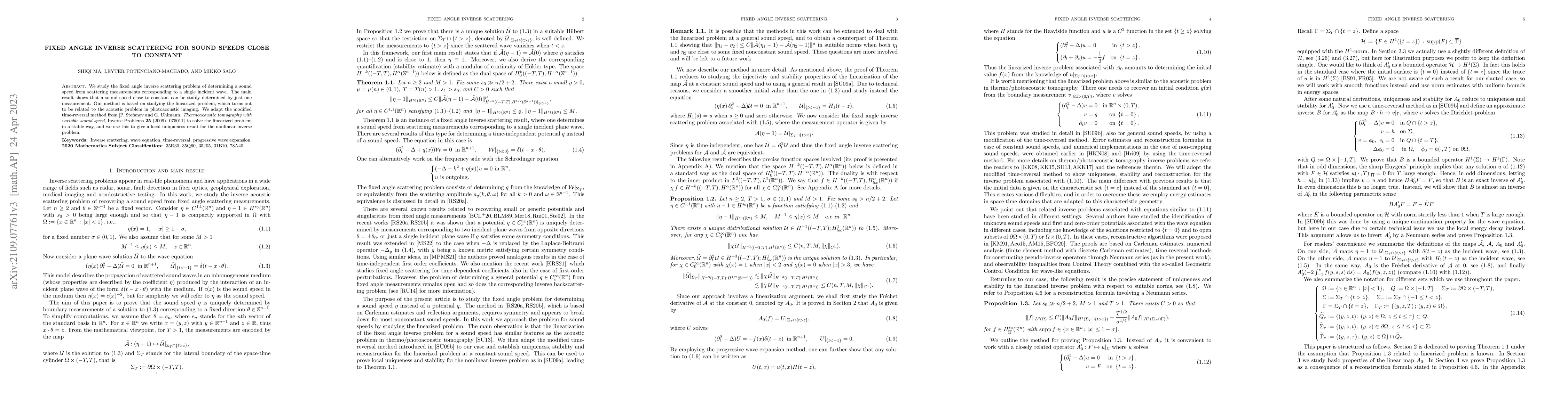 Thumbnail for Fixed angle inverse scattering for sound speeds close to constant
