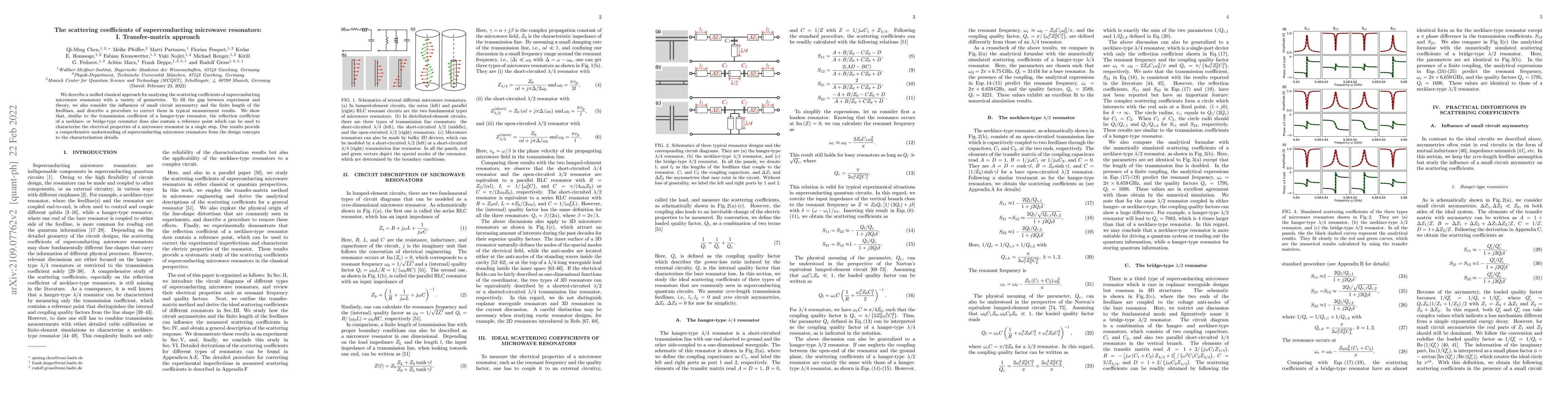 Thumbnail for The scattering coefficients of superconducting microwave resonators: I.
  Transfer-matrix approach
