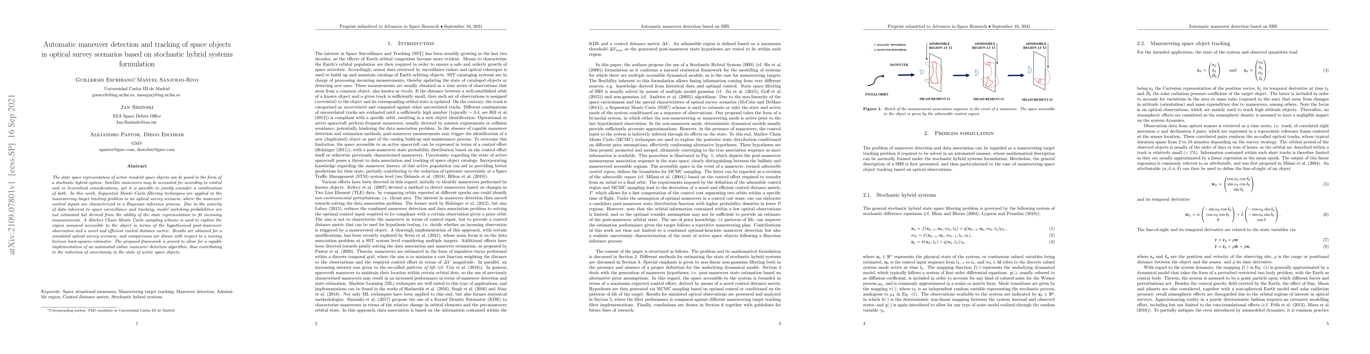 Thumbnail for Automatic maneuver detection and tracking of space objects in optical
  survey scenarios based on stochastic hybrid systems formulation