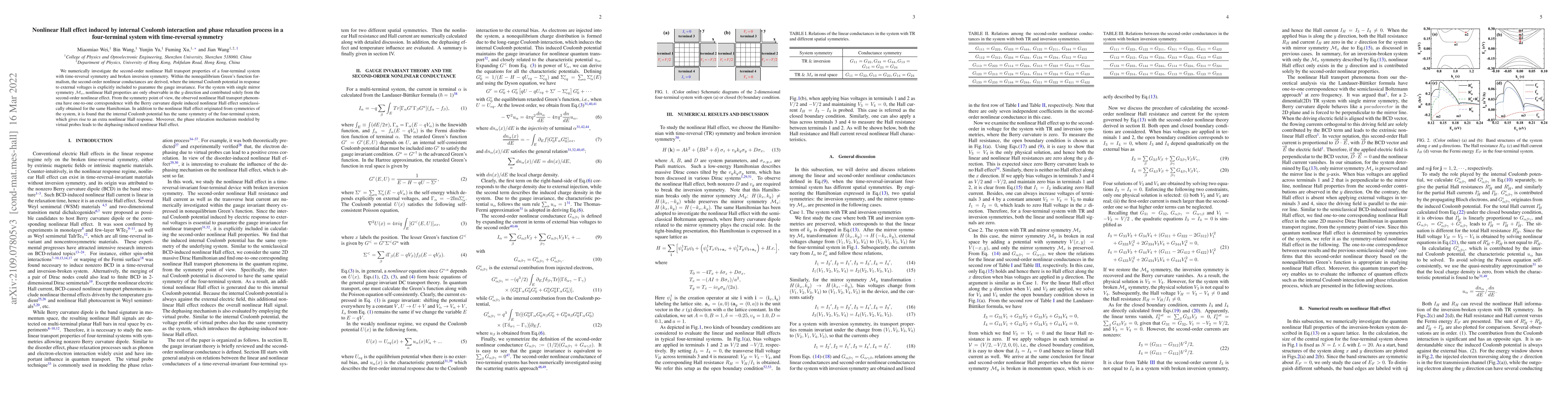 Thumbnail for Nonlinear Hall effect induced by internal Coulomb interaction and phase
  relaxation process in a four-terminal system with time-reversal symmetry
