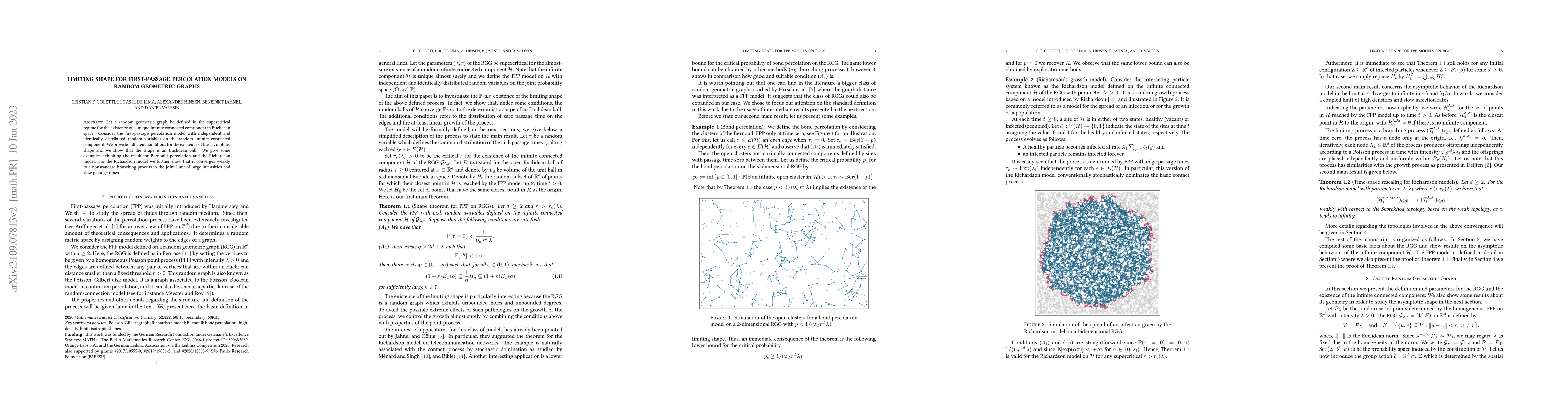 Thumbnail for Limiting shape for First-Passage Percolation models on Random Geometric
  Graphs