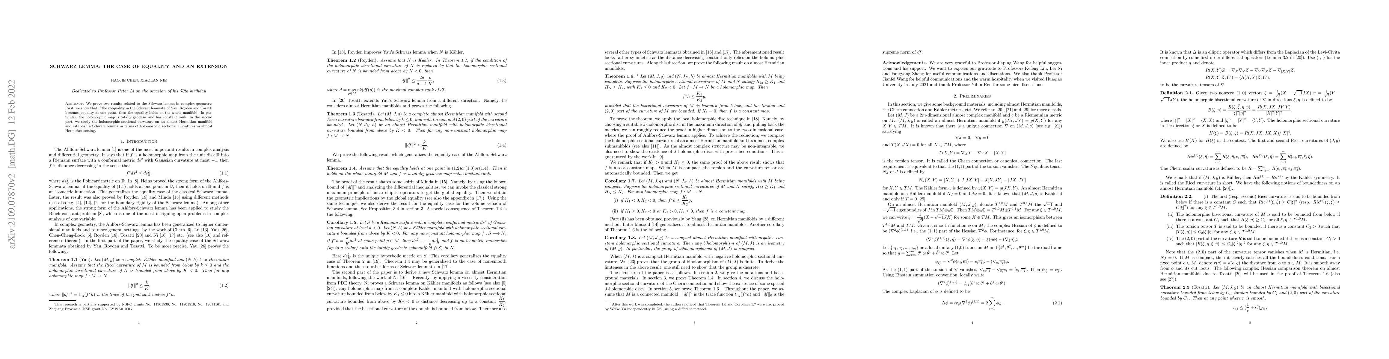 Thumbnail for Schwarz lemma: the case of equality and an extension