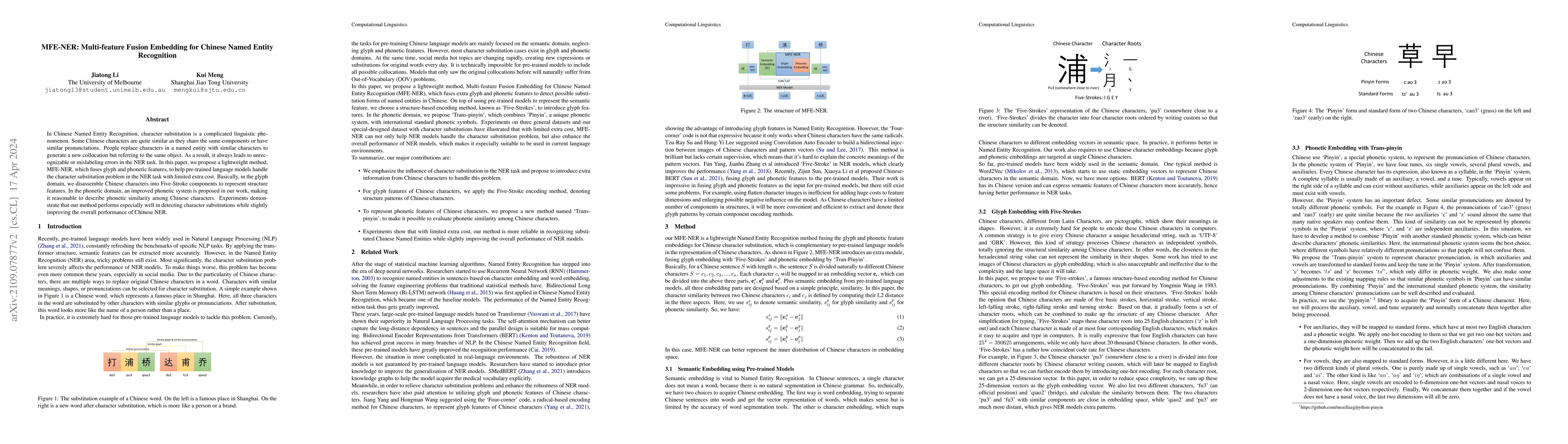 Thumbnail for MFE-NER: Multi-feature Fusion Embedding for Chinese Named Entity
  Recognition