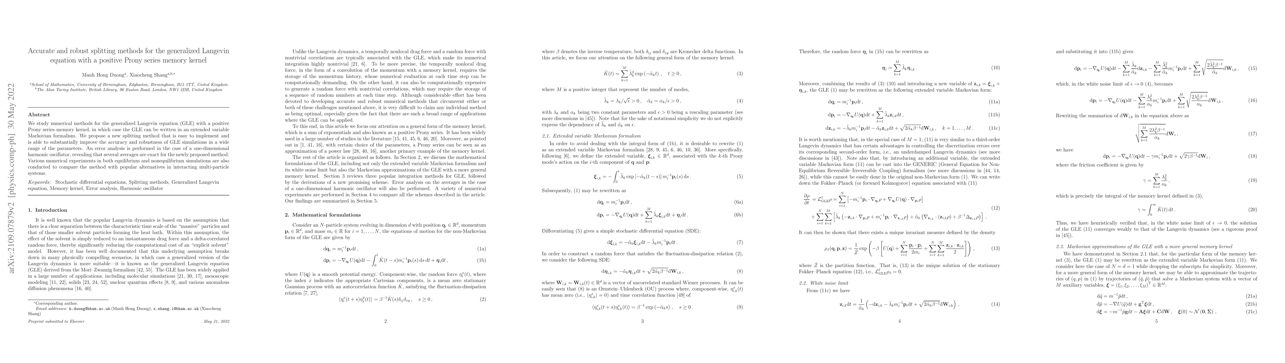 Thumbnail for Accurate and robust splitting methods for the generalized Langevin
  equation with a positive Prony series memory kernel