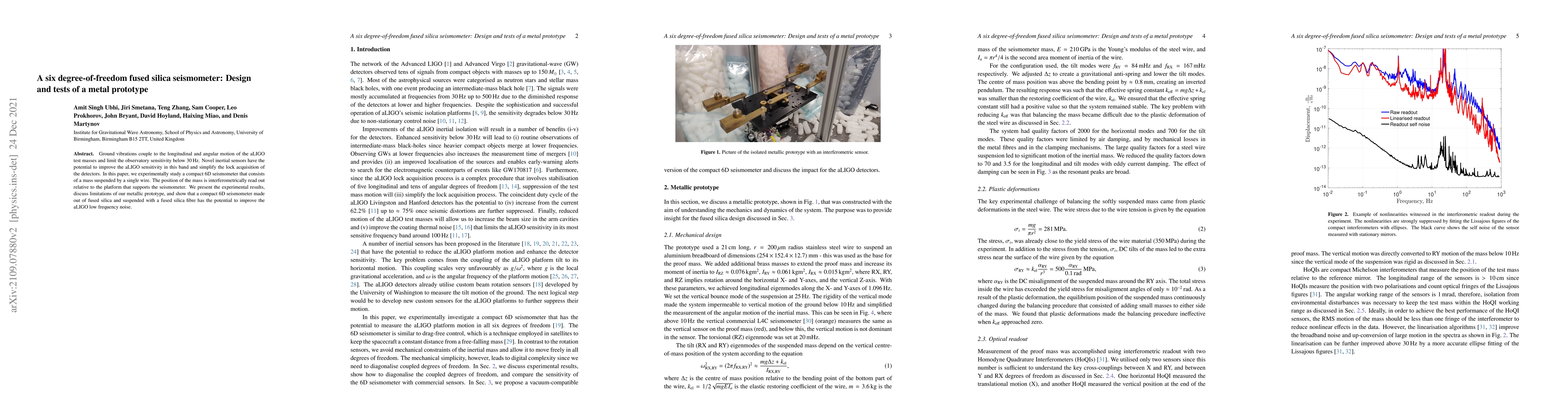 Thumbnail for A six degree-of-freedom fused silica seismometer: Design and tests of a
  metal prototype