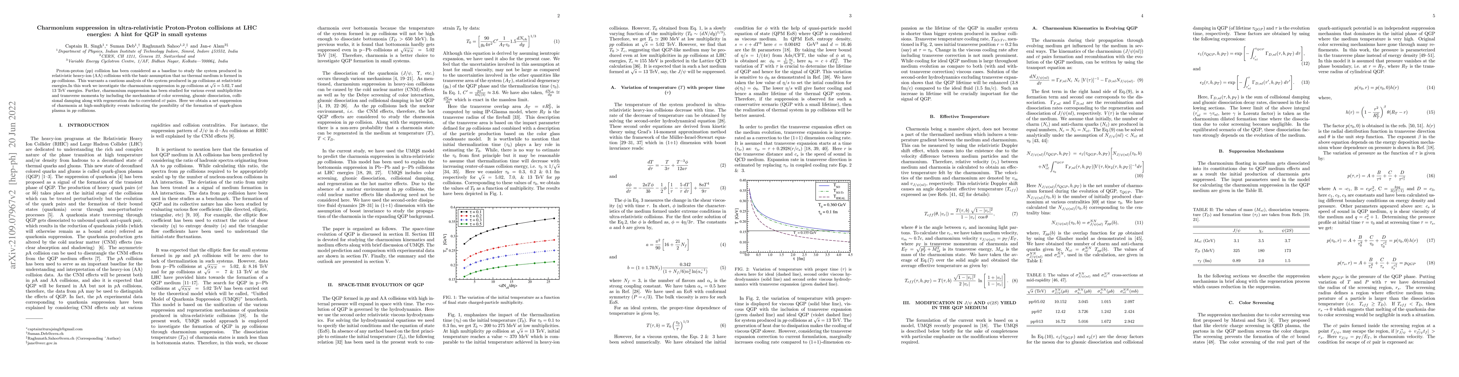 Thumbnail for Charmonium suppression in ultra-relativistic proton-proton collisions at
  LHC energies: A hint for QGP in small systems