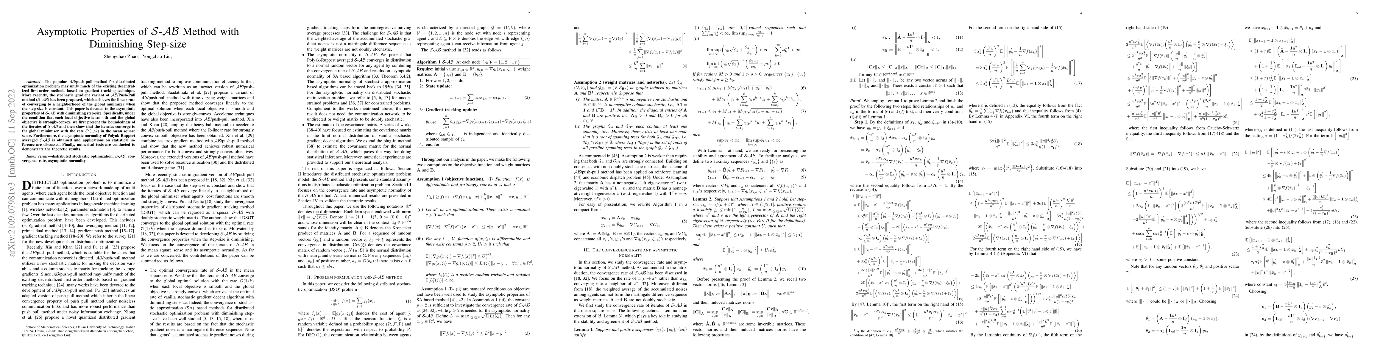 Thumbnail for Asymptotic Properties of $\mathcal{S}$-$\mathcal{AB}$ Method with
  Diminishing Stepsize