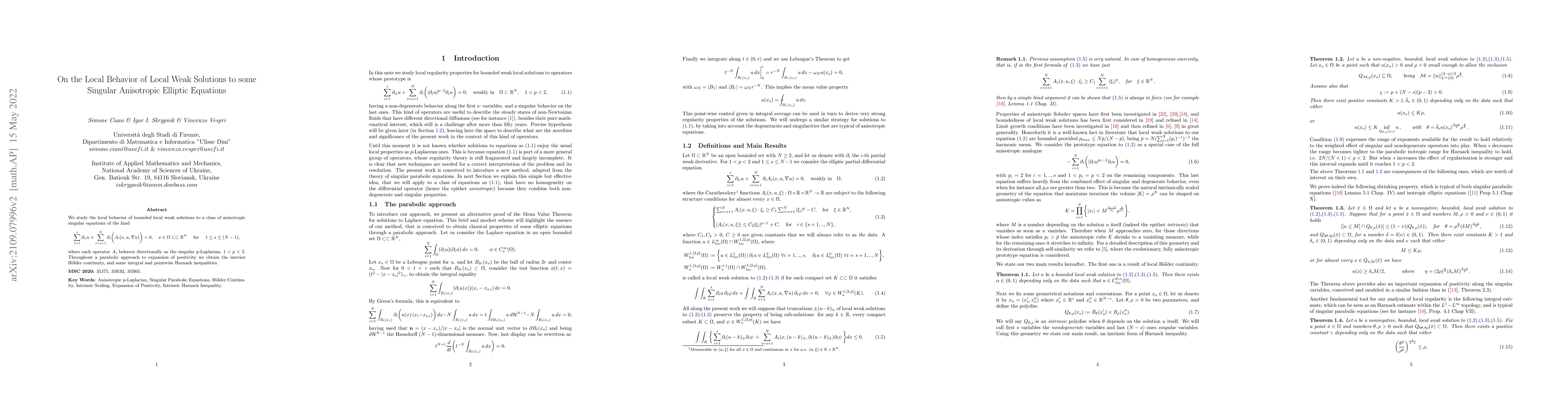 Thumbnail for On the Local Behavior of Local Weak Solutions to some Singular
  Anisotropic Elliptic Equations