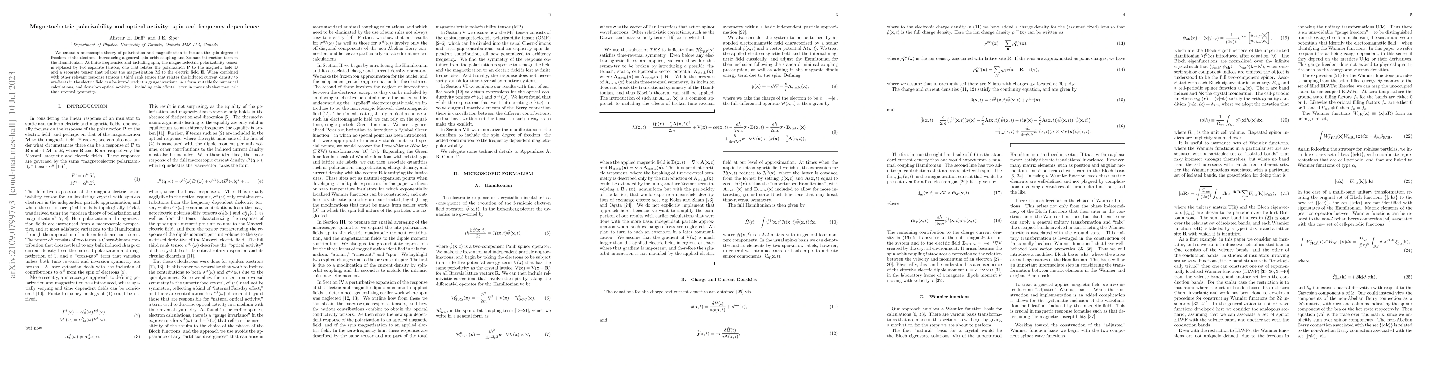 Thumbnail for Magnetoelectric polarizability and optical activity: spin and frequency
  dependence