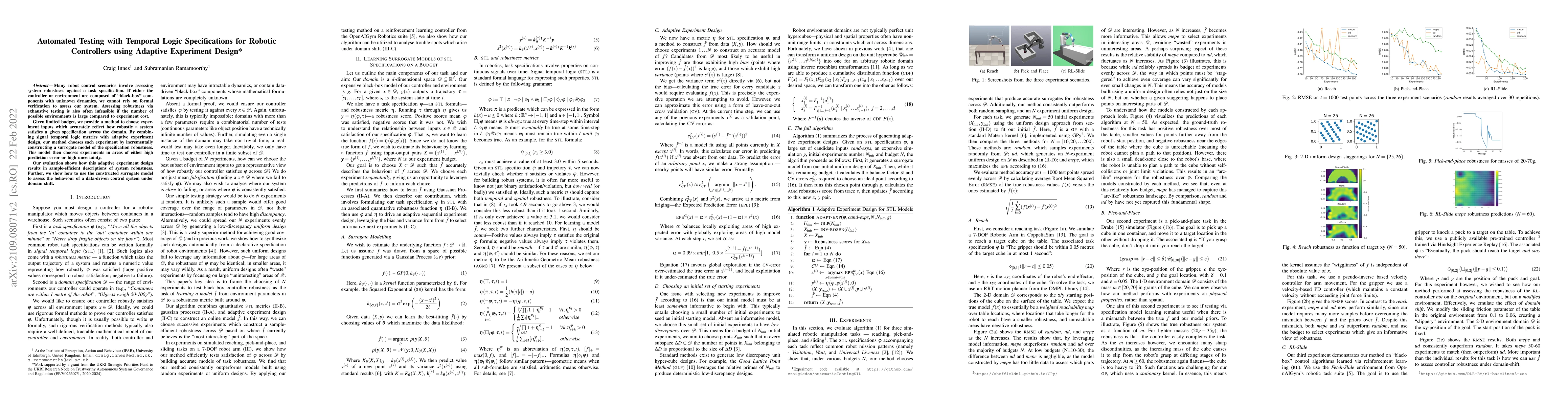 Thumbnail for Automated Testing with Temporal Logic Specifications for Robotic
  Controllers using Adaptive Experiment Design