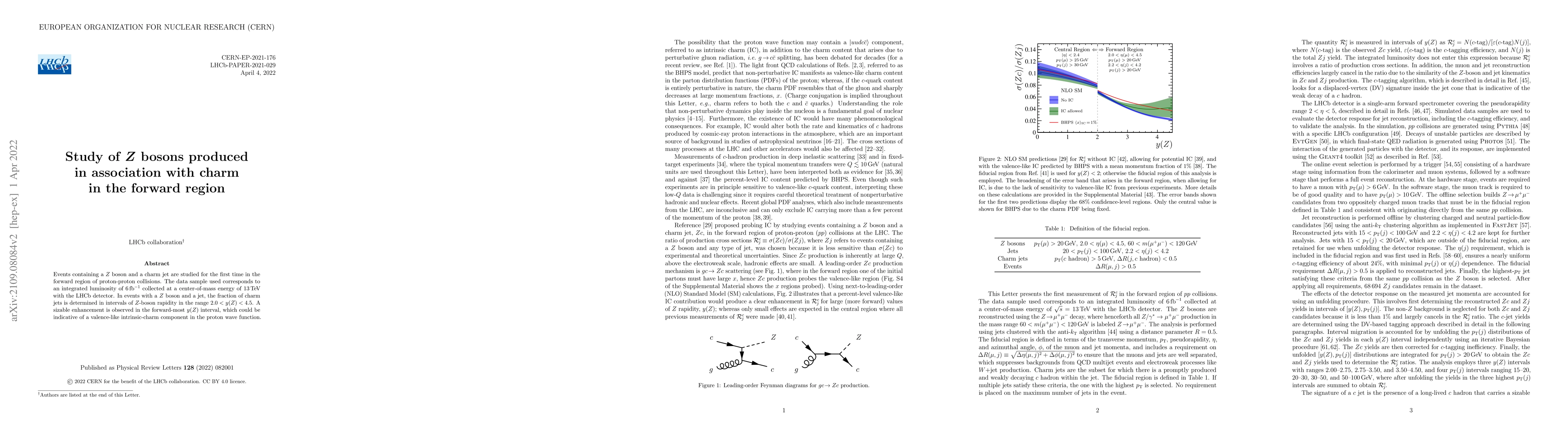 Thumbnail for Study of $Z$ bosons produced in association with charm in the forward
  region
