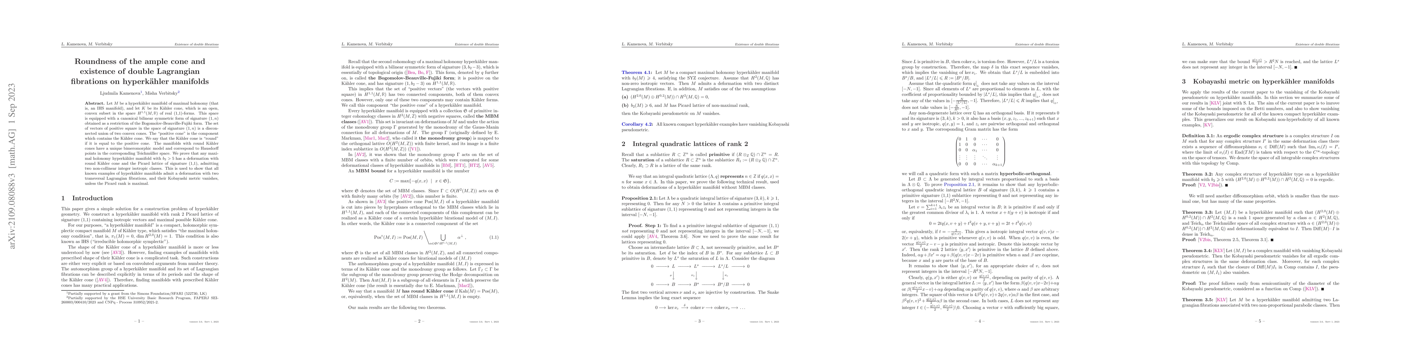 Thumbnail for Roundness of the ample cone and existence of double Lagrangian
  fibrations on hyperkahler manifolds