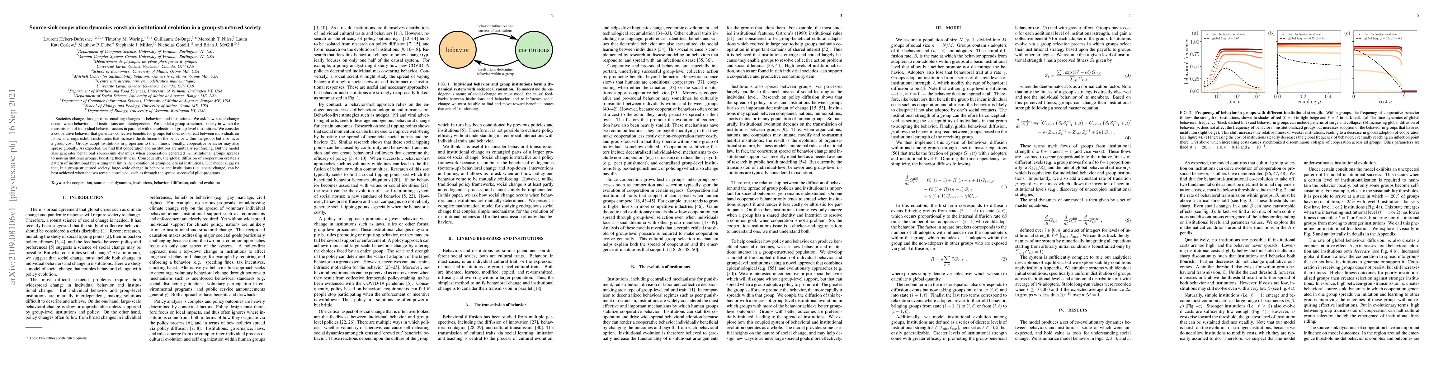 Thumbnail for Source-sink cooperation dynamics constrain institutional evolution in a
  group-structured society