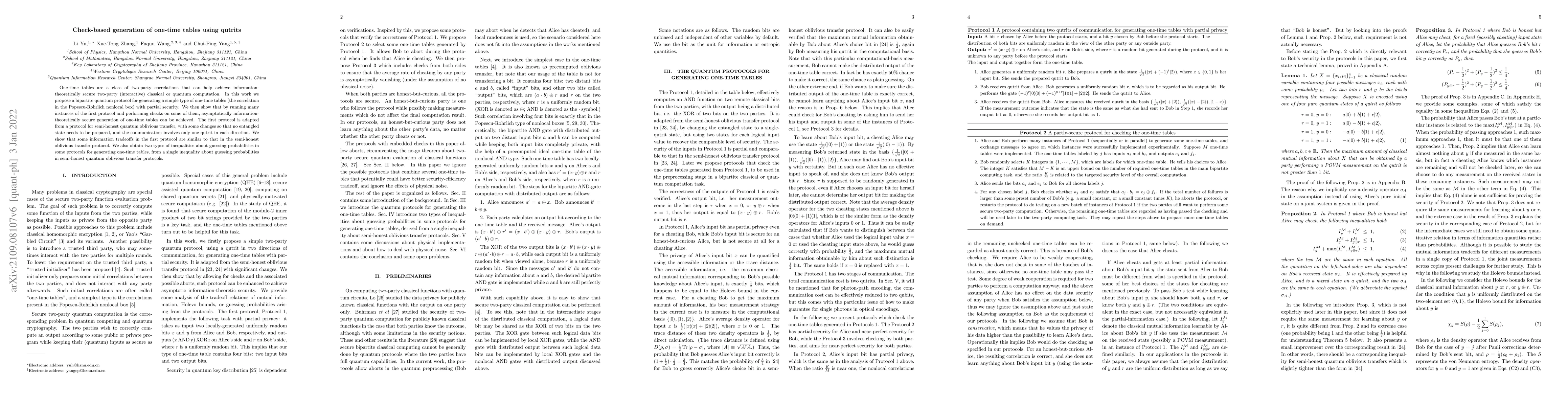 Thumbnail for Check-based generation of one-time tables using qutrits